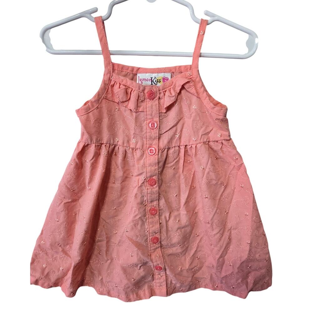 Eyelet Button Front Sleeveless Sundress - Lemon Kiss - 18mo